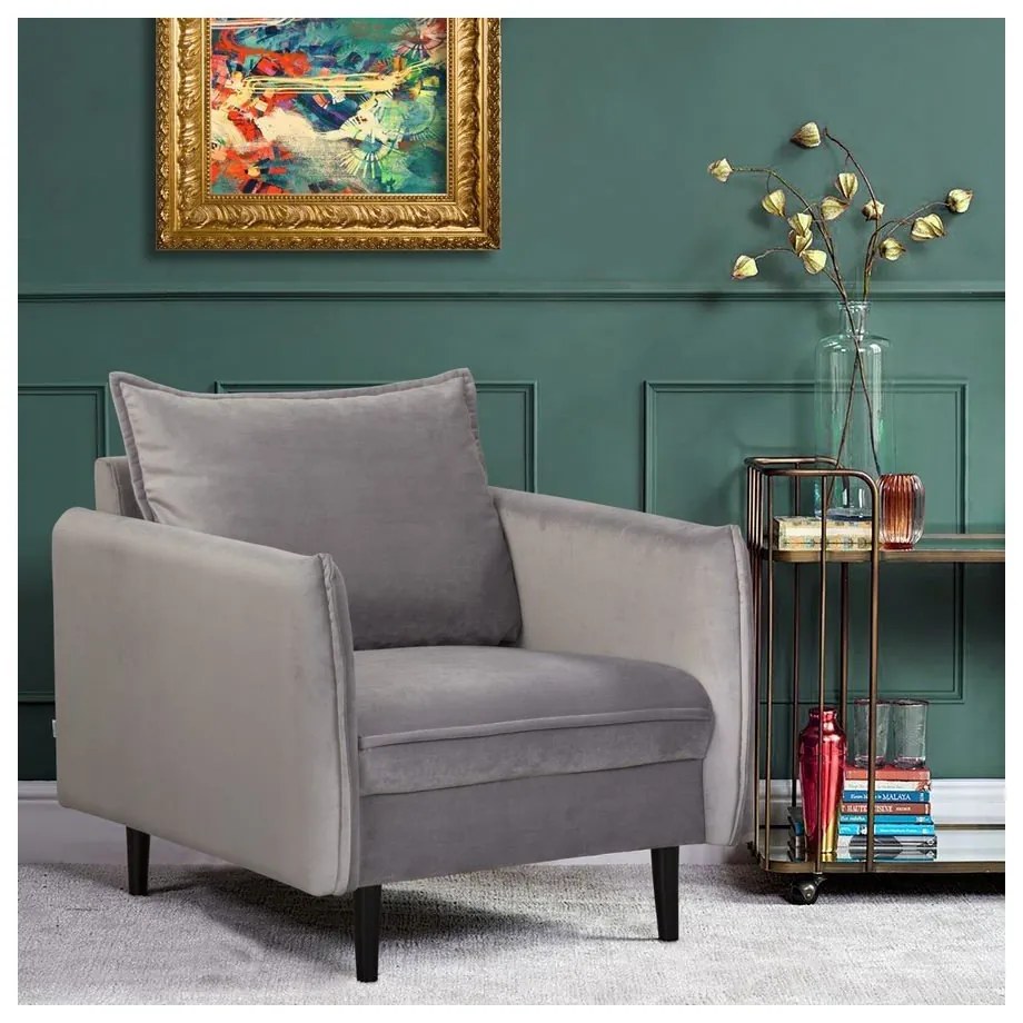 Sivé zamatové kreslo Juli – Ropez