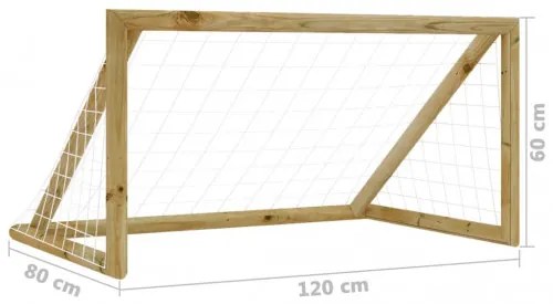 vidaXL Futbalová bránka so sieťou 120x80x60 cm impregnovaná borovica-
