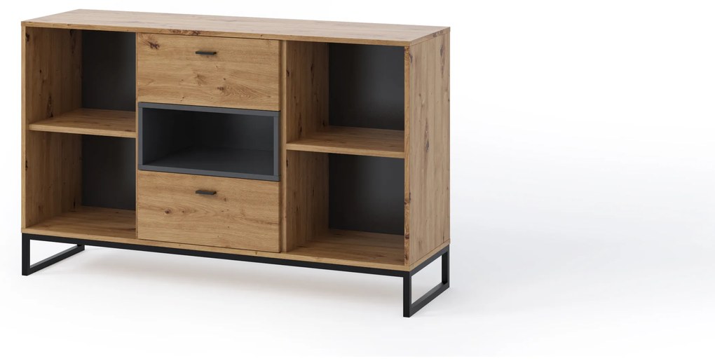 Komoda Oliver K2D2SZ (dub artisan + čierna matná). Akcia -19%. Vlastná spoľahlivá doprava až k Vám domov. 1051816