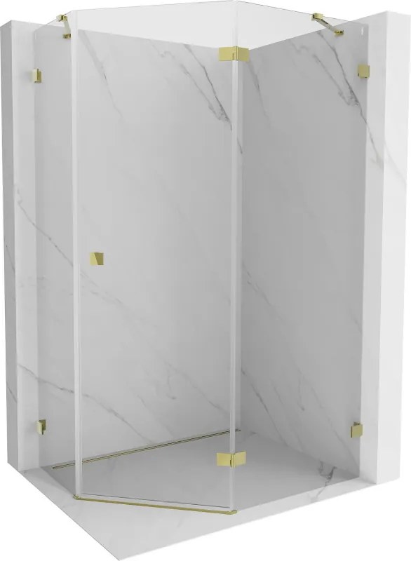 Mexen Lunar, výklopný päťuholníkový sprchový kút pravý 100 x 90 cm, 8mm číre sklo, zlatý profil, 831-100P-090L-50-00-P