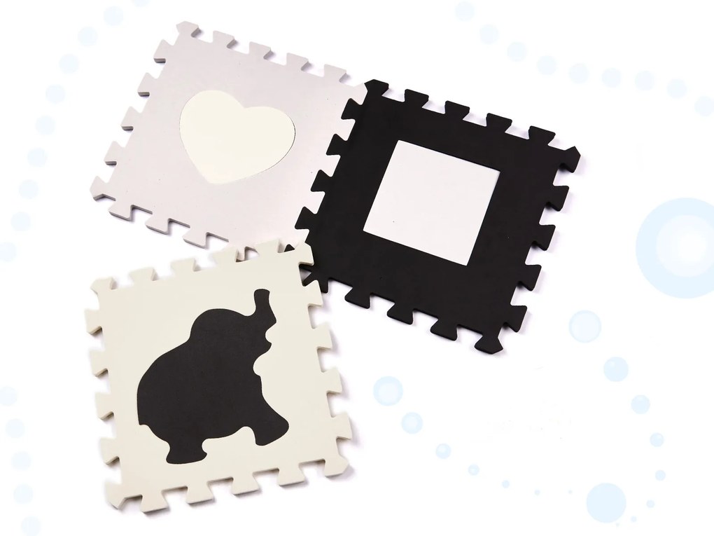 KIK Penová podložka na puzzle / ohrádka pre deti 36el. black-grey-ecru