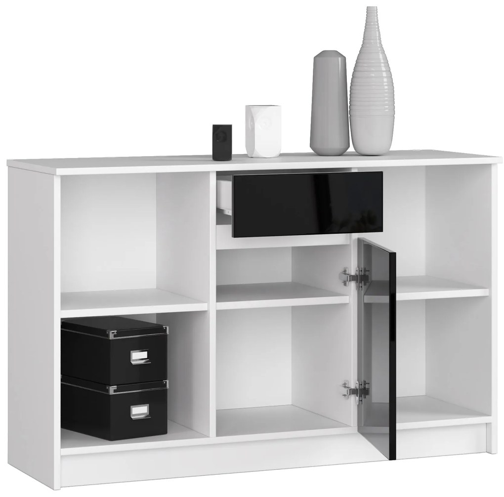 Komoda Briar (biela + čierny lesk). Akcia -20%. Vlastná spoľahlivá doprava až k Vám domov. 1069871