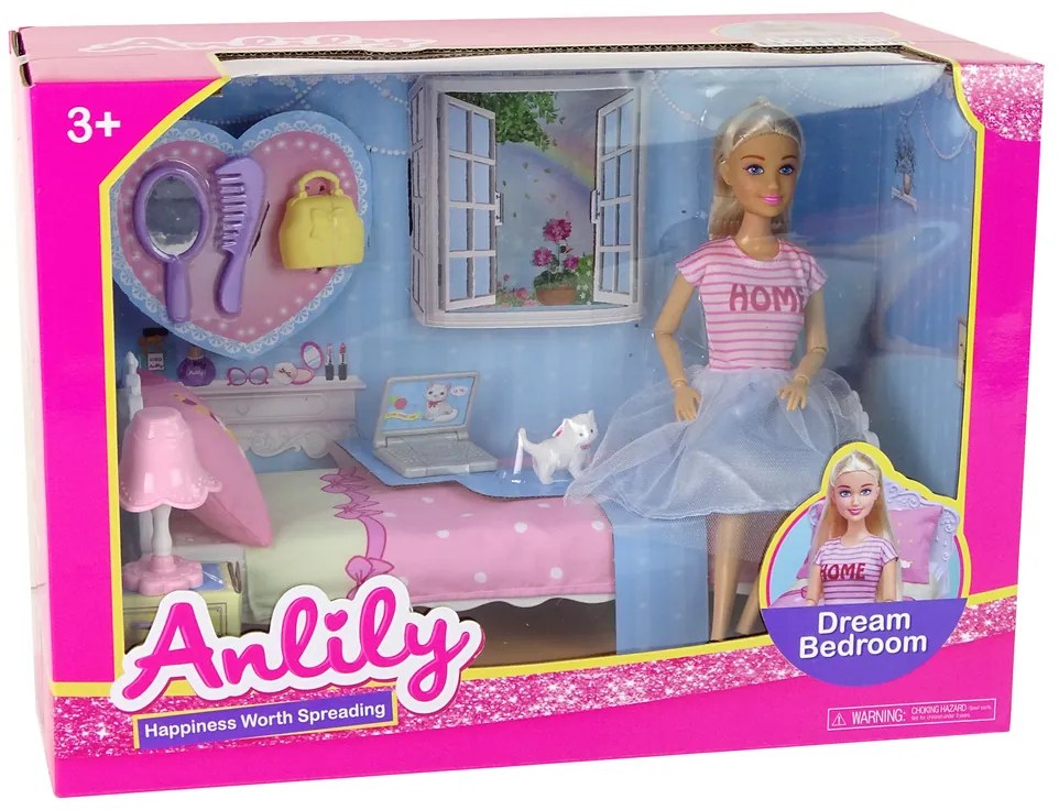 Lean Toys Bábika Anlily s doplnkami do izby