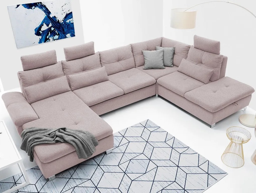 Sedacia súprava Madeira 3A, svetlo ružová látka, tvar pravé U