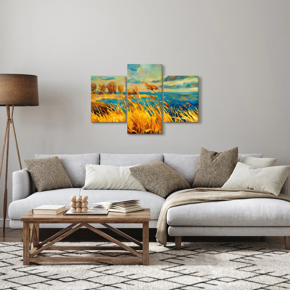 Obraz - Západajúce slnko nad jazerom, akrylová maľba (90x60 cm)