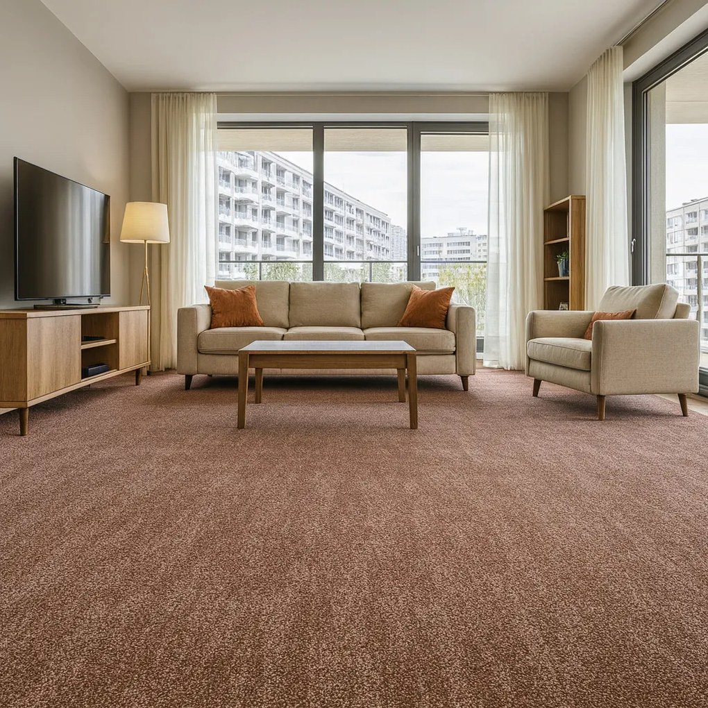 Spoltex, Metrážny koberec Leon 93244 Tm. Hnedý, na mieru, šíře 3m,4m, hnedá, filc, obývacia izba