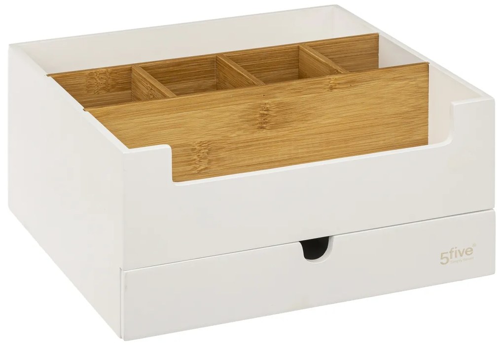 Kozmetický organizér Natureo, biela/s drevenými prvkami