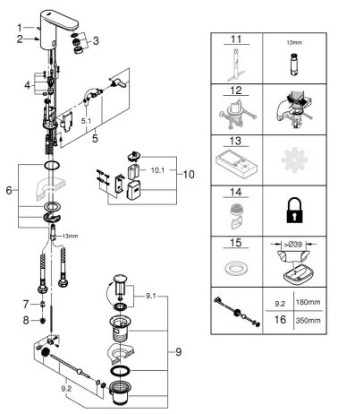 GROHE 36331001 - Umývadlová batéria EUROECO 1 14” lesklý chróm