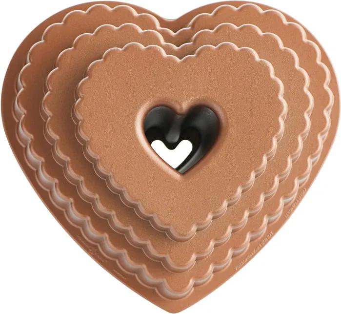 NordicWare Forma na bábovku poschodové srdce Tiered Heart Bundt® strieborná, Nordic Ware