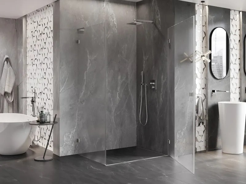 Mexen Lunar-B L pravý výklopný sprchový kút 95 x 80 cm, číre sklo, brúsená oceľ, 832L-095-080-97-00-P