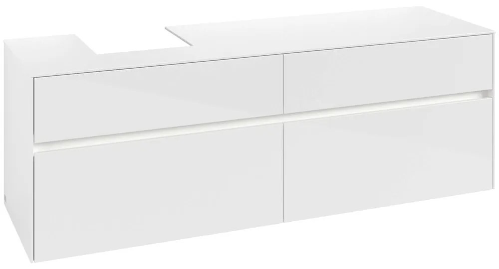 VILLEROY &amp; BOCH Collaro závesná skrinka pod umývadlo na dosku (umývadlo vľavo), 4 zásuvky, s LED osvetlením, 1600 x 500 x 548 mm, Glossy White, C105B0DH