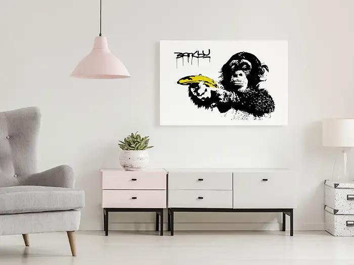 Artgeist Obraz - Banksy: Monkey with Banana (1 Part) Wide Veľkosť: 120x80, Verzia: Premium Print