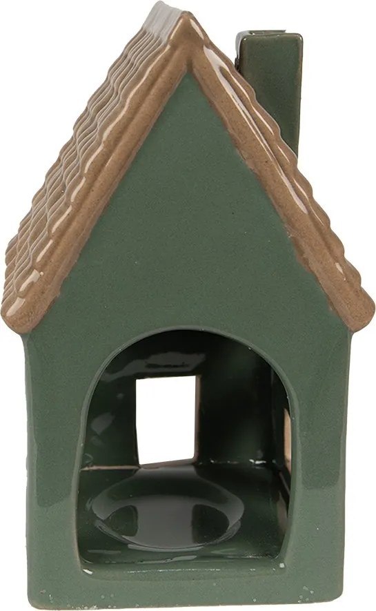 Zelený porcelánový domček svietnik na čajovú sviečku Christmas House - 9*8*15 cm