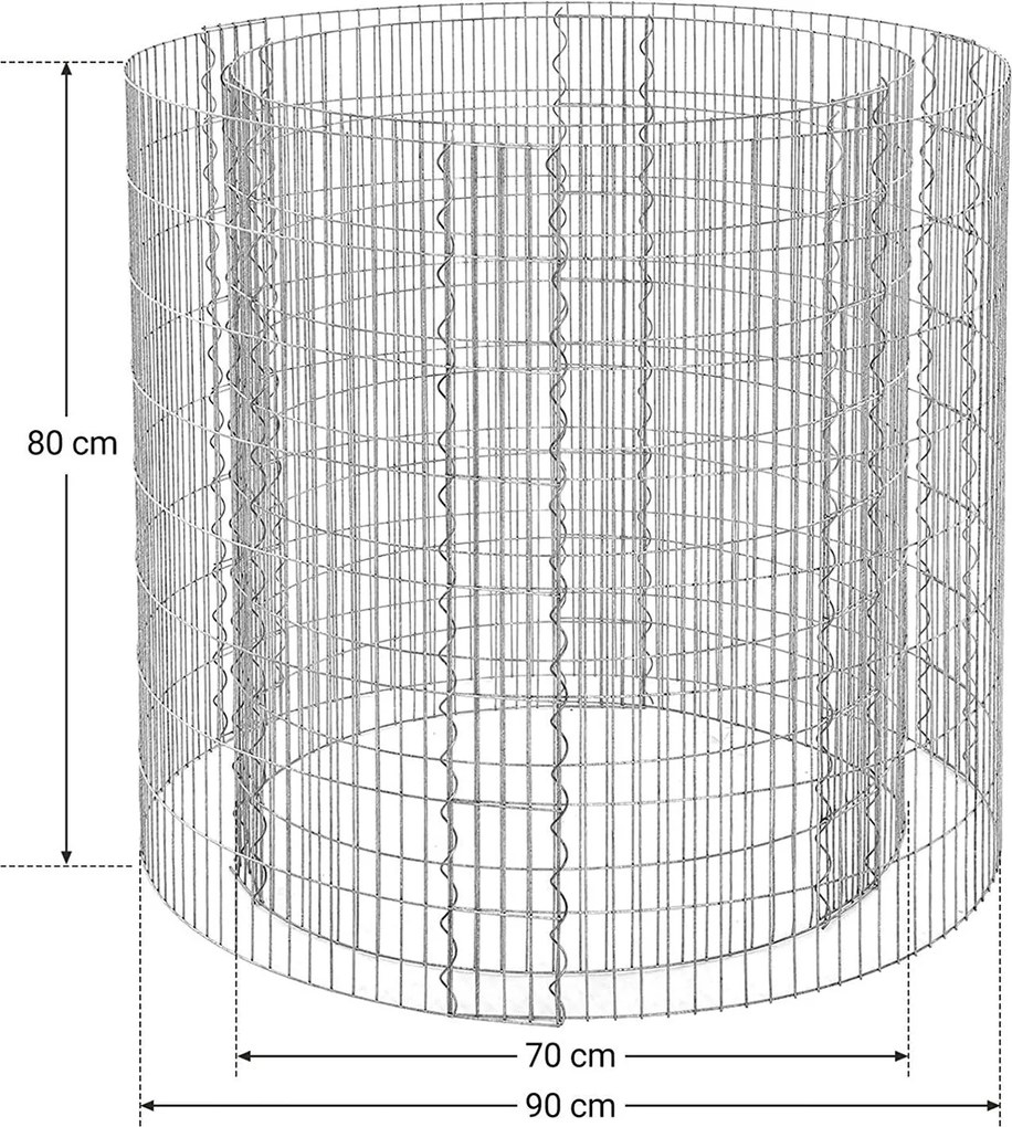 Gabion, okrúhly kovový kamenný kôš, strieborný
