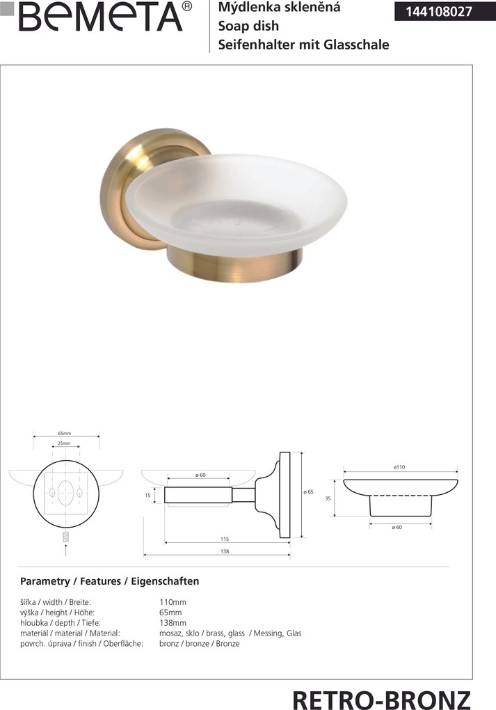 Bemeta Design RETRO bronz: Mydelnička - 144108027