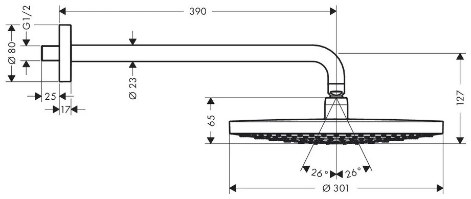 Hansgrohe Raindance Select S, hlavová sprcha 300 2jet so sprchovým ramenom, chrómová, HAN-27378000