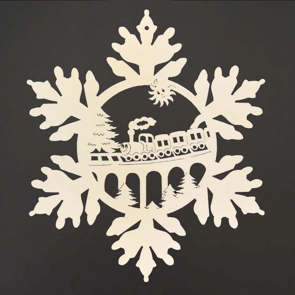 AMADEA Drevená ozdoba vločka s vláčikom 20 cm