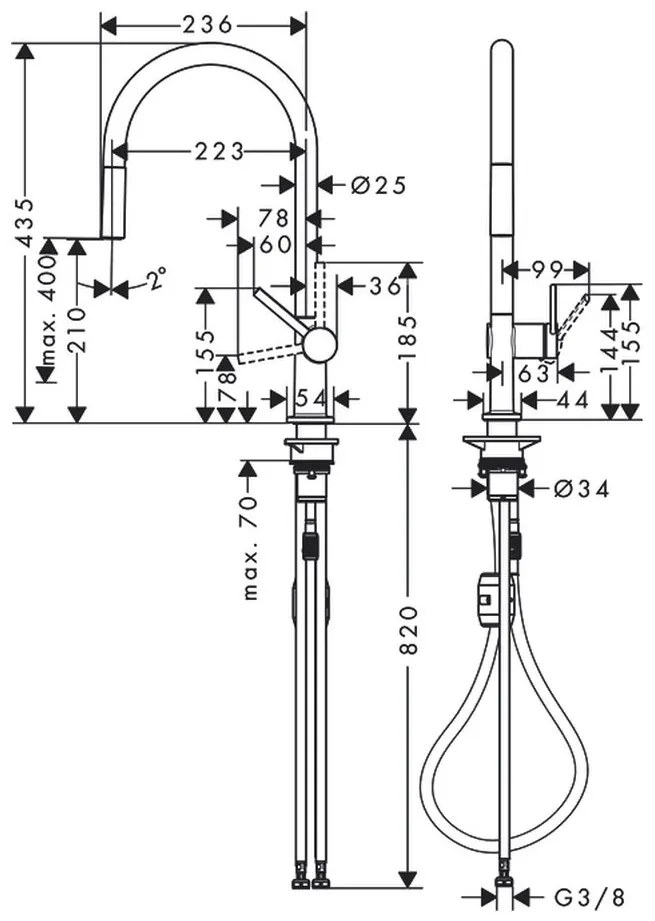 Hansgrohe Talis M54, páková kuchynská batéria 210, vyťahovateľný výtok, 1jet, chrómová, HAN-72802000