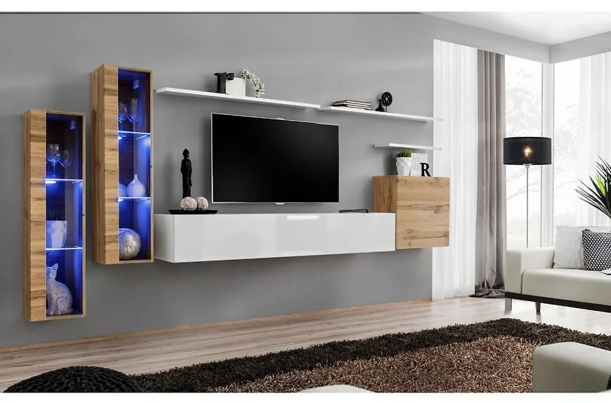 Obývacia stena Switch Sklo +LED XI Wotan/Biely