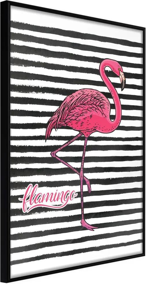 Plagát plameniak na zebrovanom pozadí - Flamingo on Striped Background