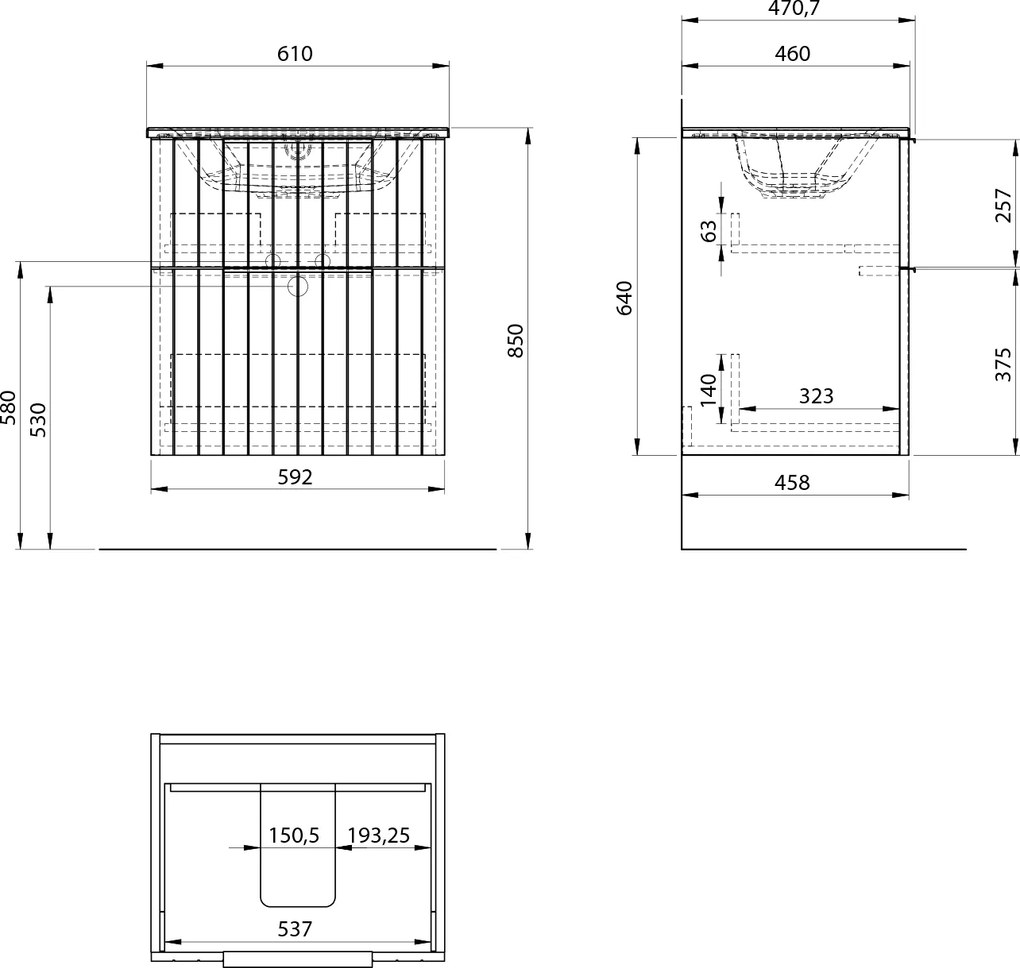 Sapho Sapho, CIRASA STRIP umývadlová skrinka 59,2x64x46cm, siena, CR601-4242S