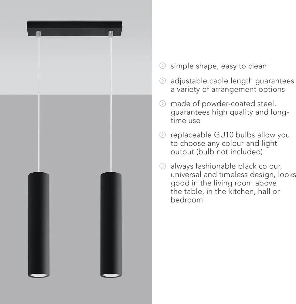 Čierne kovové závesné svietidlo Castro – Sollux