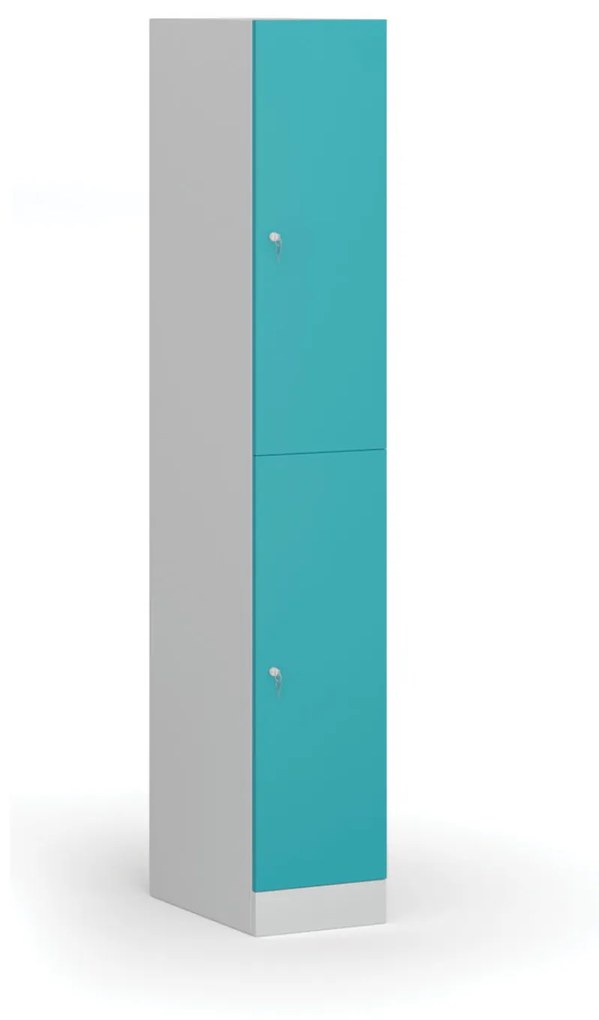 Šatníková skrinka s úložnými boxmi, 2 boxy, 1850 x 300 x 500 mm, cylindrický zámok, zelené dvere
