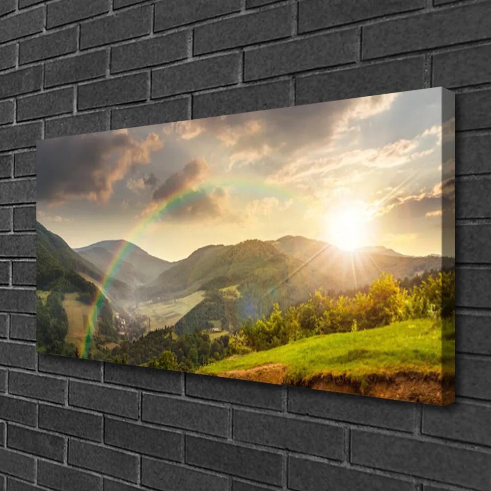 Obraz Canvas Lúka hory západ slnka 100x50 cm