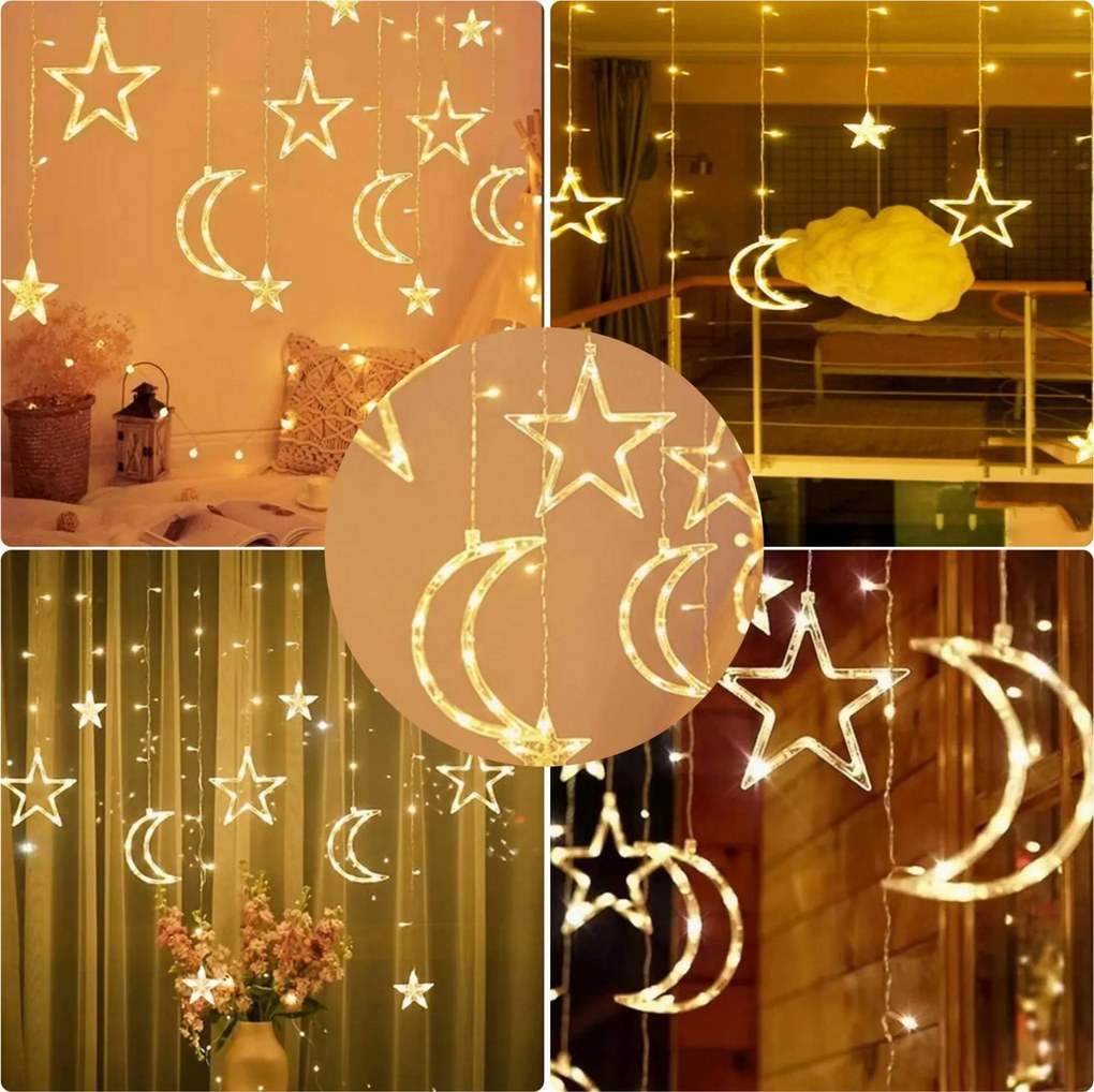 Dekoračná LED girlanda HVIEZDY A MESIACA - 2,5 m - teplá biela