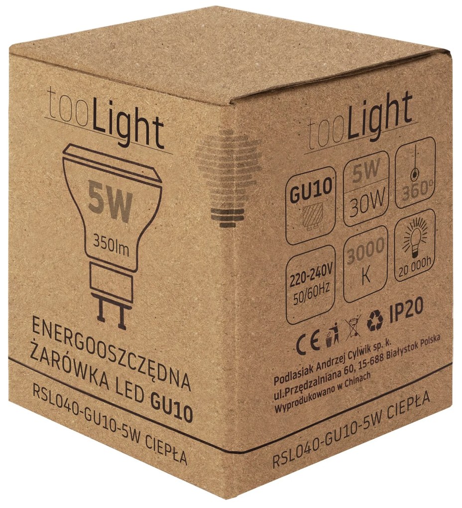 Toolight, LED žiarovka GU10, 5W, 350lm, 3000K, teplá farba, RSL040, OSW-20022