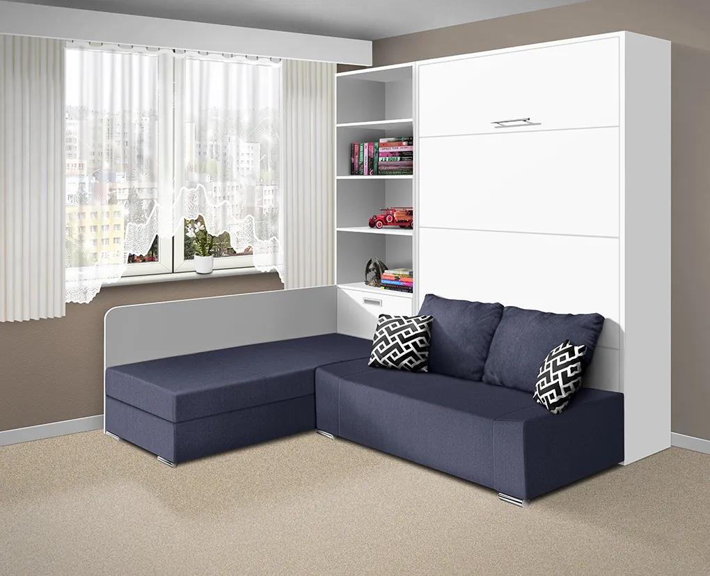 Nabytekmorava Sklápacia posteľ s pohovkou VS 21075 - 200x180 cm farba pohovky: Modrá, Typ farebného prevedenia: Agát / dvere biele LESK