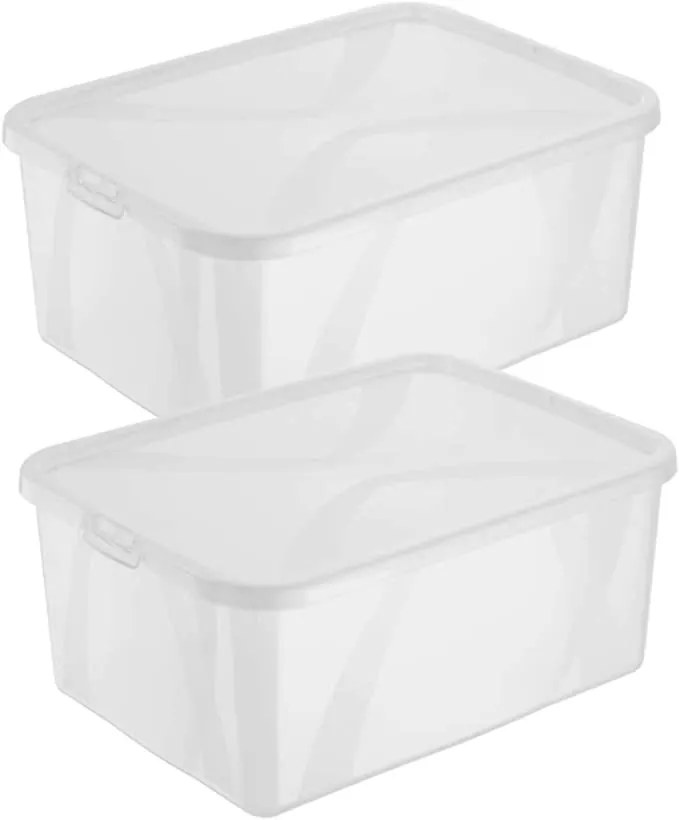 Sada 4 kusů úložných boxů, s víkem, Rotho LONA, 36x27x13 SADA (4 x 10l)