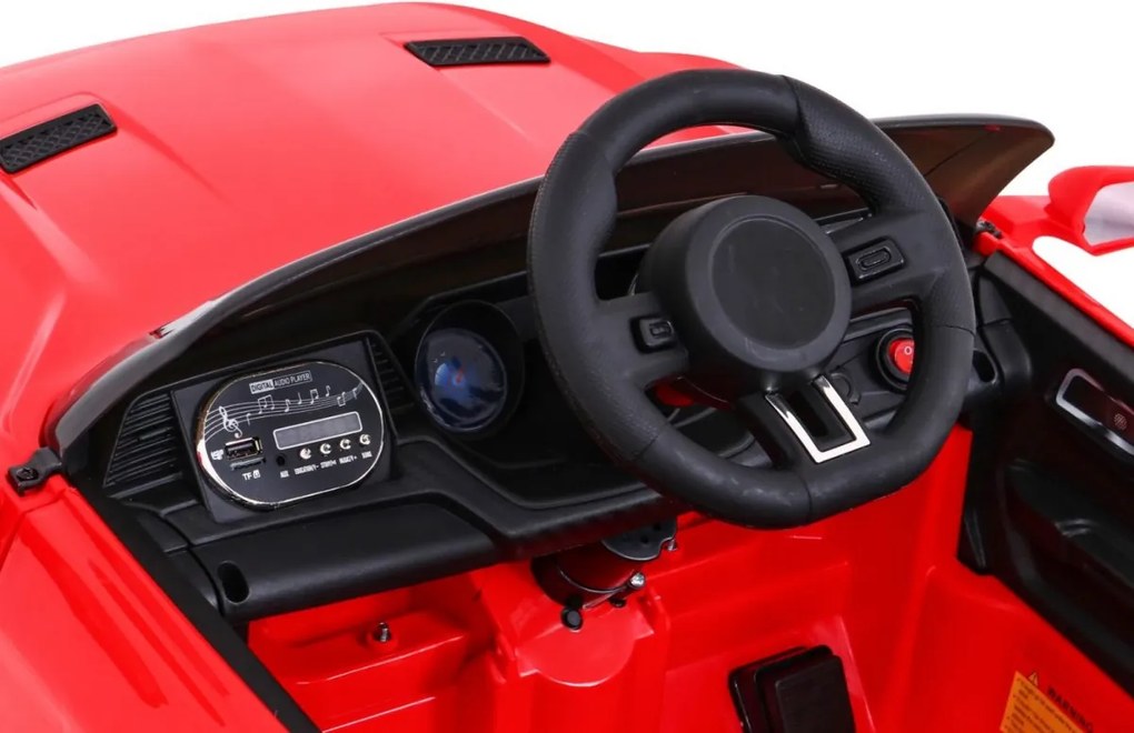 Ramiz Športové autíčko GT na batérie pre deti červené + diaľkové ovládanie + pomalý štart + nosič batožiny + MP3 LED