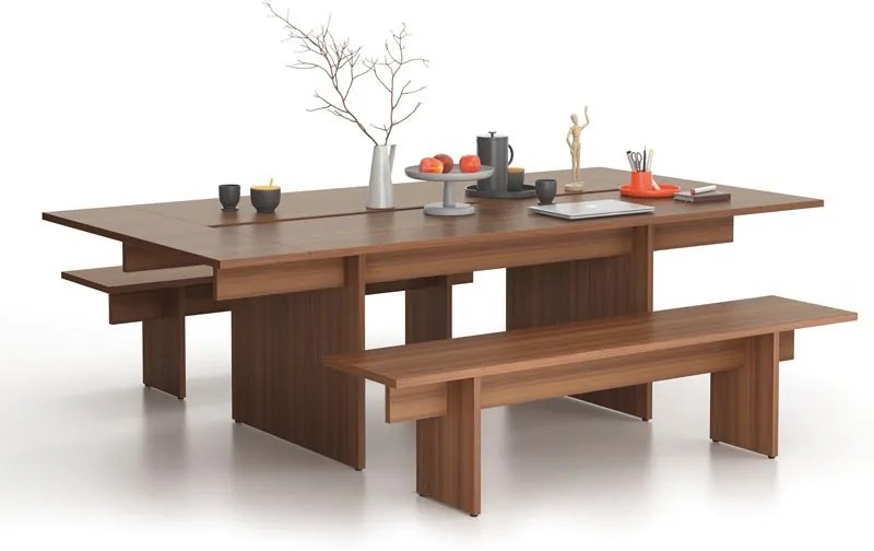 Stôl jednací SOLID + 2x prísed, 2400 x 1250 x 743 mm, orech