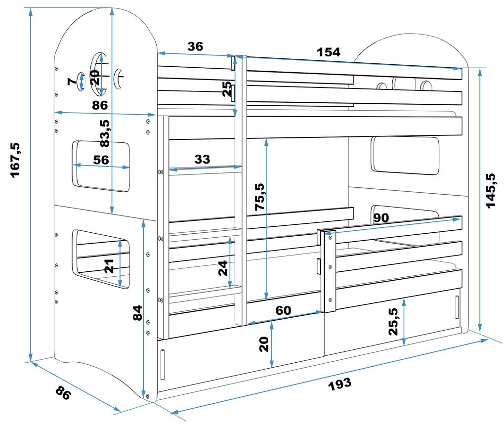 Poschodová posteľ DOMINIK 190x80cm - Biela - posuvné dvierka BIELA