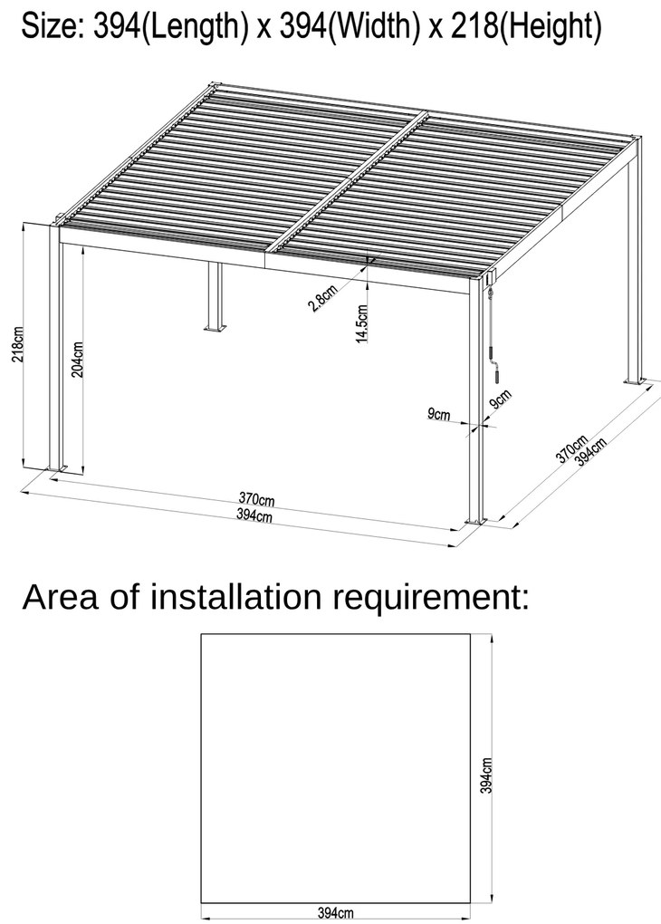 Hliníková bioklimatická pergola s lamelami BestBerg BBP-16G / 4 x 4 m / sivá