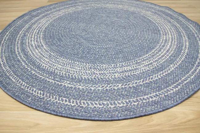 Šnúrkový obojstranný koberec Brussels 205670/10310 modrý / krémový kruh