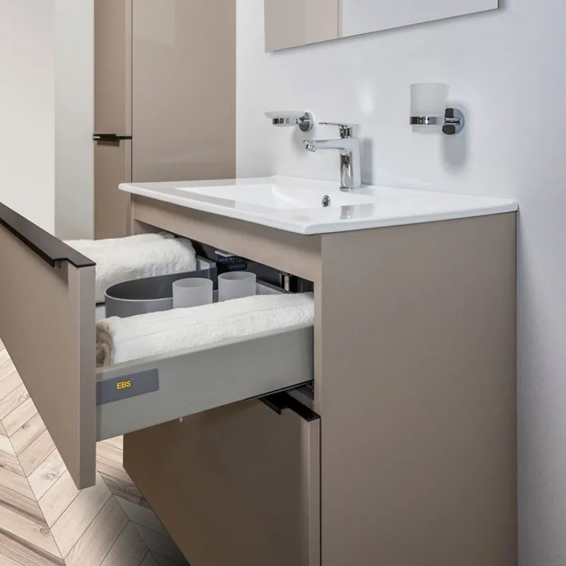 Mereo, Mereo Mailo, kúpeľňová skrinka 81 cm, čierne madlo, Multidecor, Betón Chicago tmavosivý, MER-CN591SBBCS2