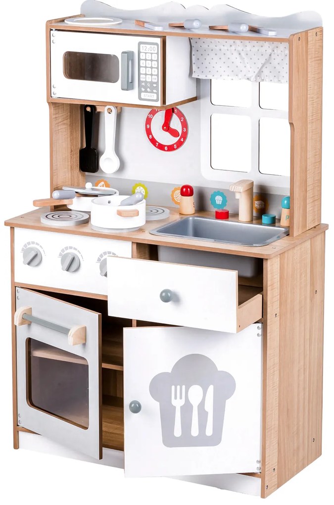 Drevená kuchynka ECOTOYS s 16 dielmi a zvukom