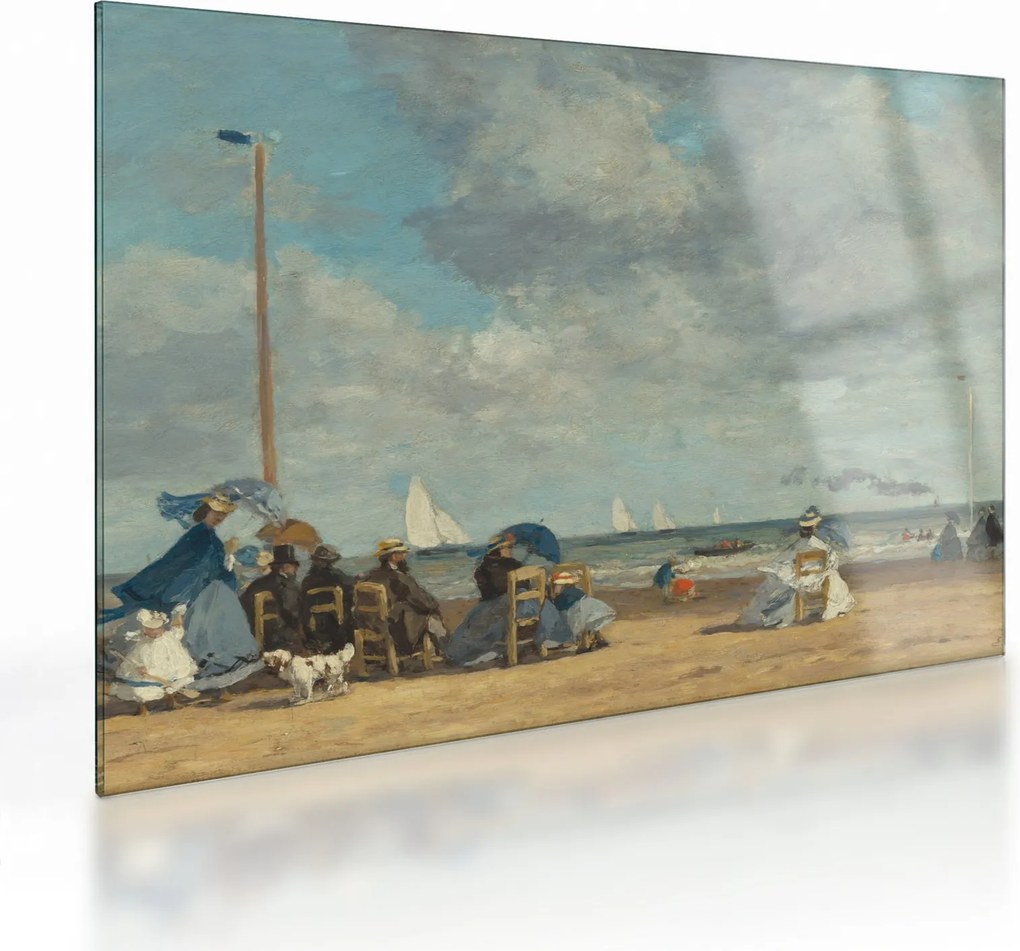 Sklenený obraz - Eugène Boudin, Beach  at Trouville, reprodukcia (70x50 cm)