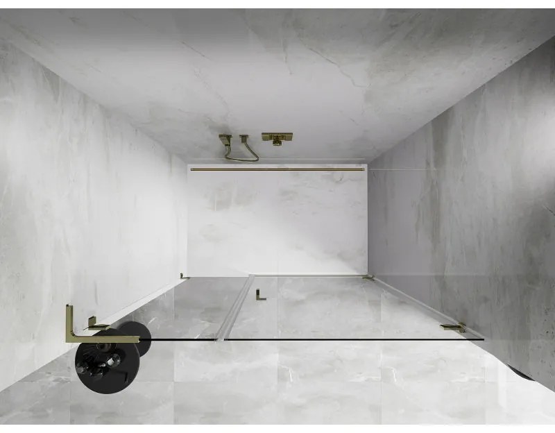 Mexen Lunar-B, L výklopné pravé sprchové dvere 140 cm, číre sklo, zlatý profil, 832SL-140-050-50-00-P