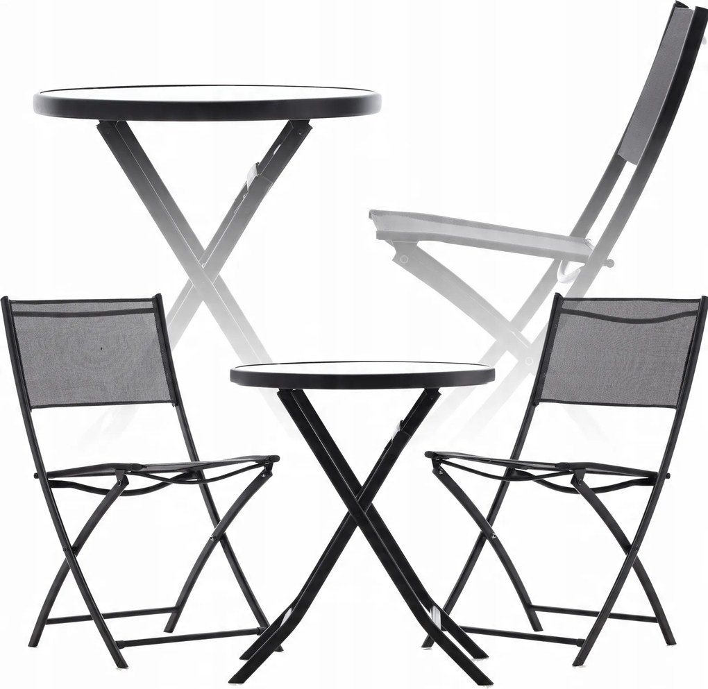 CH Skladací záhradný set nábytku s okrúhlym stolom - čierna