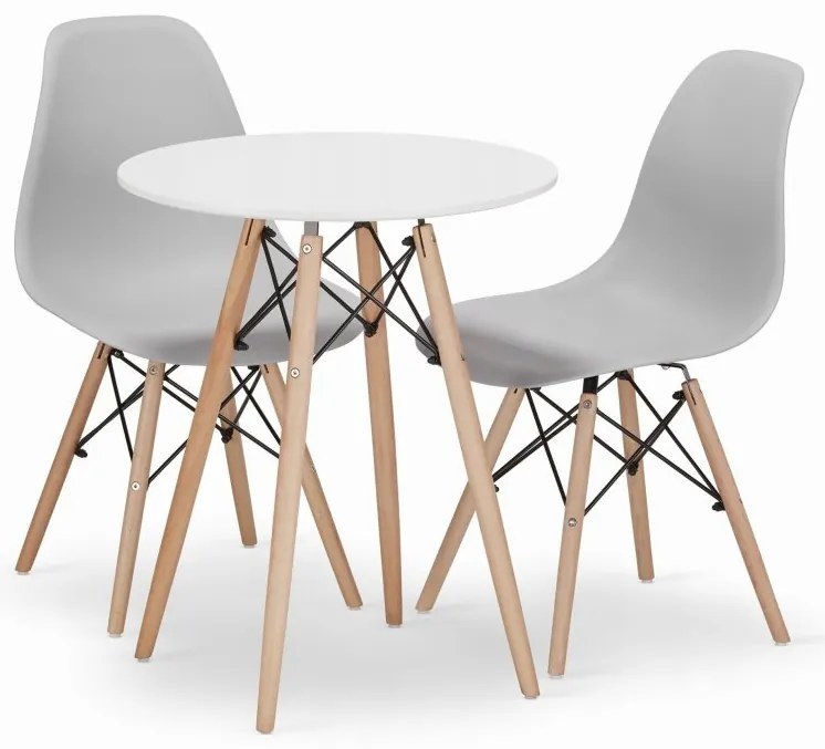 Jedálenská zostava TODI 60cm okrúhly stolový set biely + 2 stoličky OSAKA sivé