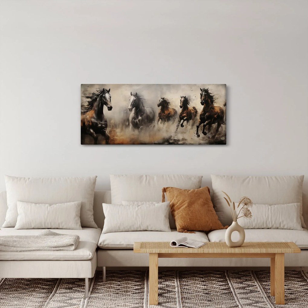Obraz - Olejomaľba koní (120x50 cm)