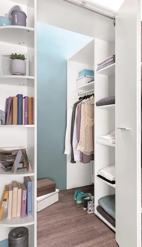 Rohová šatňa - Šatníková skriňa Joker, biela / sivý betón