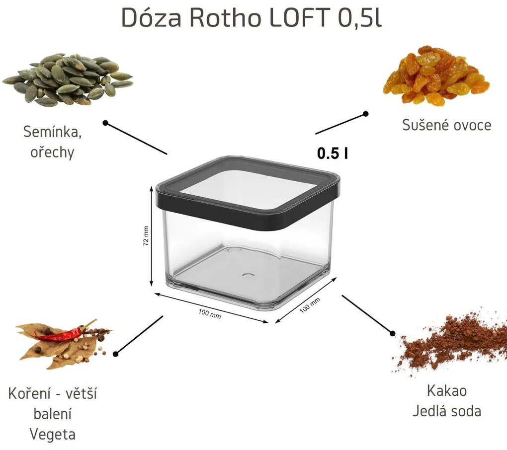 Dóza na potraviny 0,5l Rotho Loft - MINI Black, černá