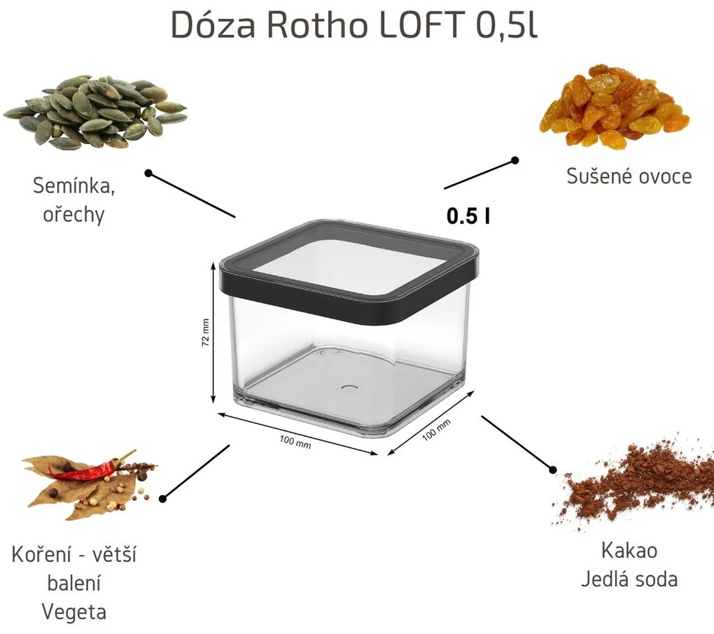 Dóza na potraviny 0,5l Rotho Loft - MINI Black, čierna