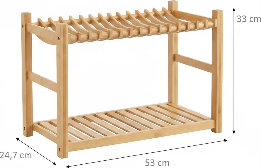 5Five® Dvojposchodový odkvapkávač BAMBOO, stojan na riad, 14 tanierov,