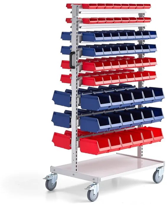 Mobilný stojan na náradie s plastovými boxami, 132 plastových boxov