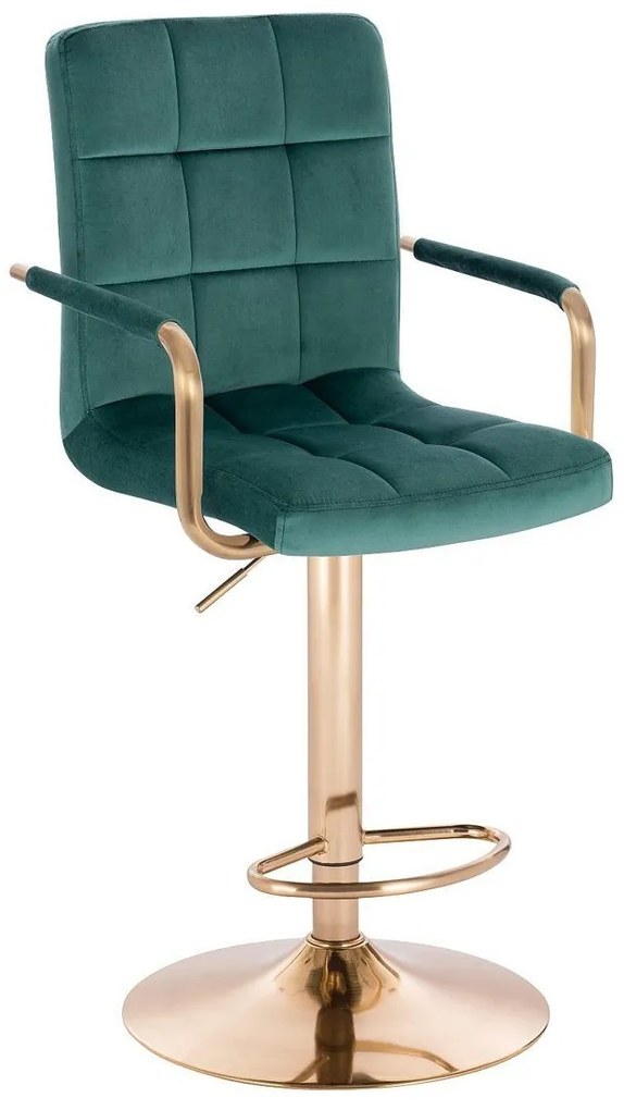 LuxuryForm DESIGN Barová stolička VERONA GOLD VELUR na zlatom tanieri - zelená